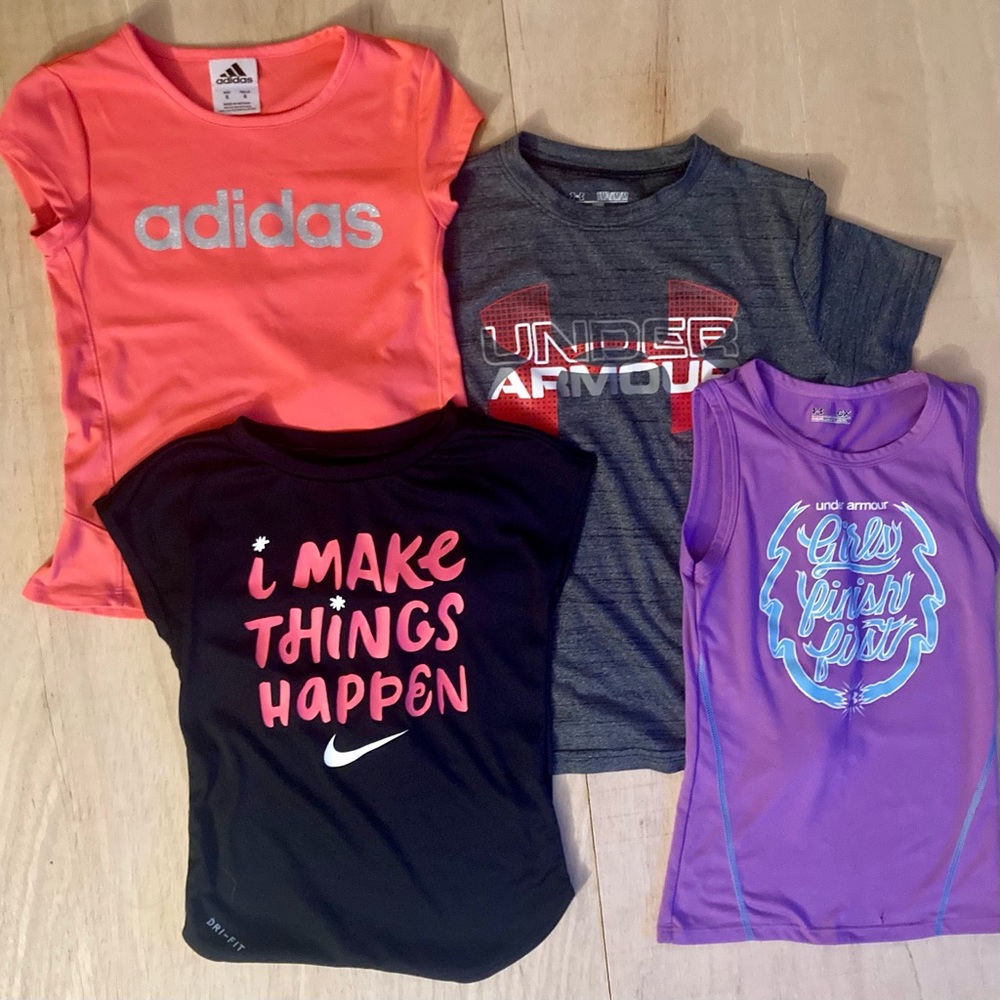 Set of 4 girls athletic shirts - Under Armour, Nike, Adidas